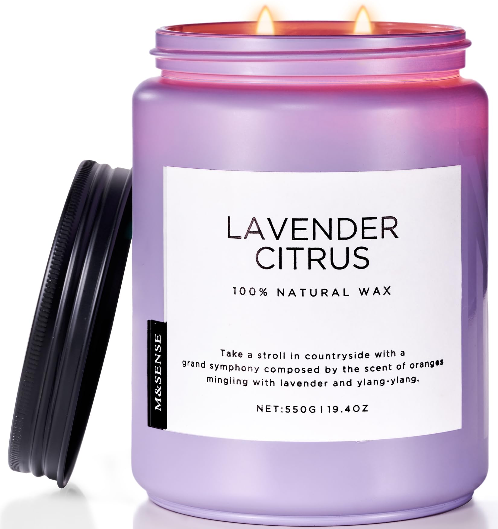 M&SENSE Soy Candles for Home Scented, 550g Lavender Citrus Aromatherapy Candles, 110H Burn Time, Stress Relief Gifts for Mom Girlfriend Teacher, Medium Jar Candle for Spa, Bath, Yoga