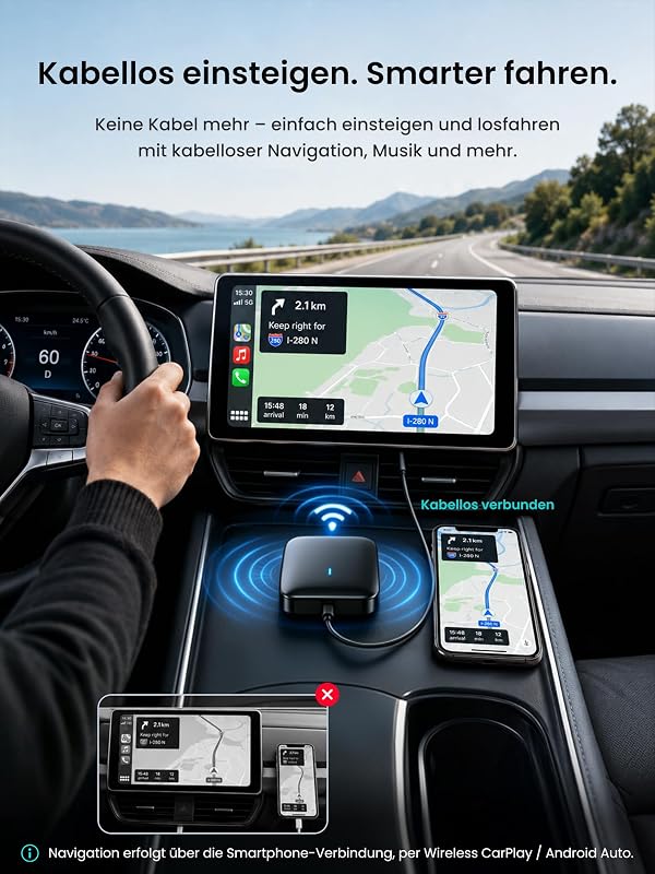 CarPlay AI Box, Wireless CarPlay Adapter Netflix/YouTube/TF-Karte 4GB+32GB - AI Box Android Auto Video Dongle, nur für OEM Kabel-CP/AA, 4G Dual-WLAN & BT, DriveChat AI Voice,Plug&Play CB4B
