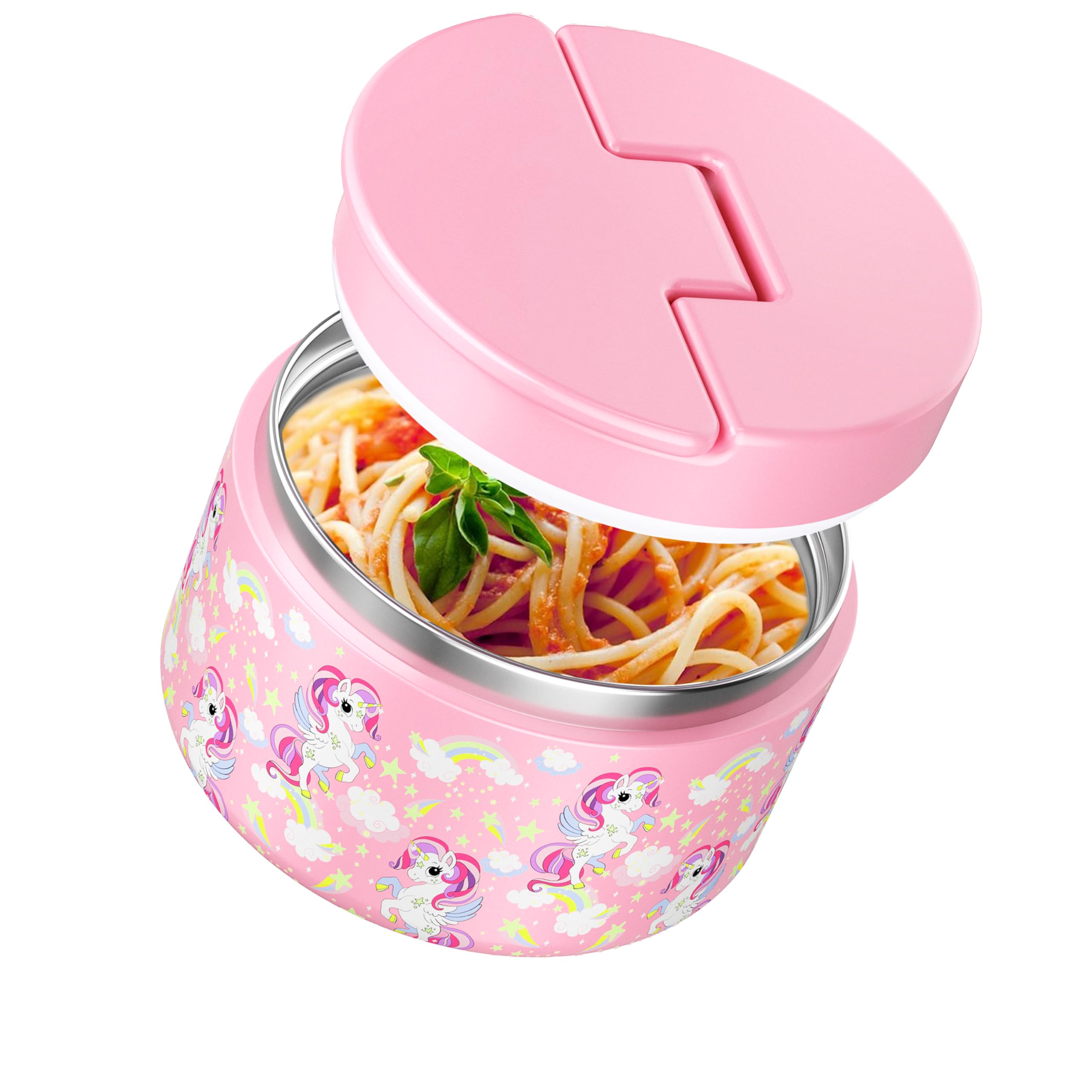 Photo 1 of QUITES 12oz Soup Thermo for Hot Food Kids Vacuum Insulated Food Jar Twist-Free Soup Thermo for Hot Food Kids Leakproof Stainless Steel Wide Mouth Lunch Container (pink unicorn)
