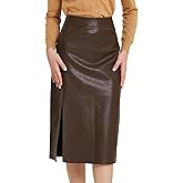 Allegra K Women's Faux Leather High Waist Slim Fit Bodycon Slit Work Pencil Midi Skirts