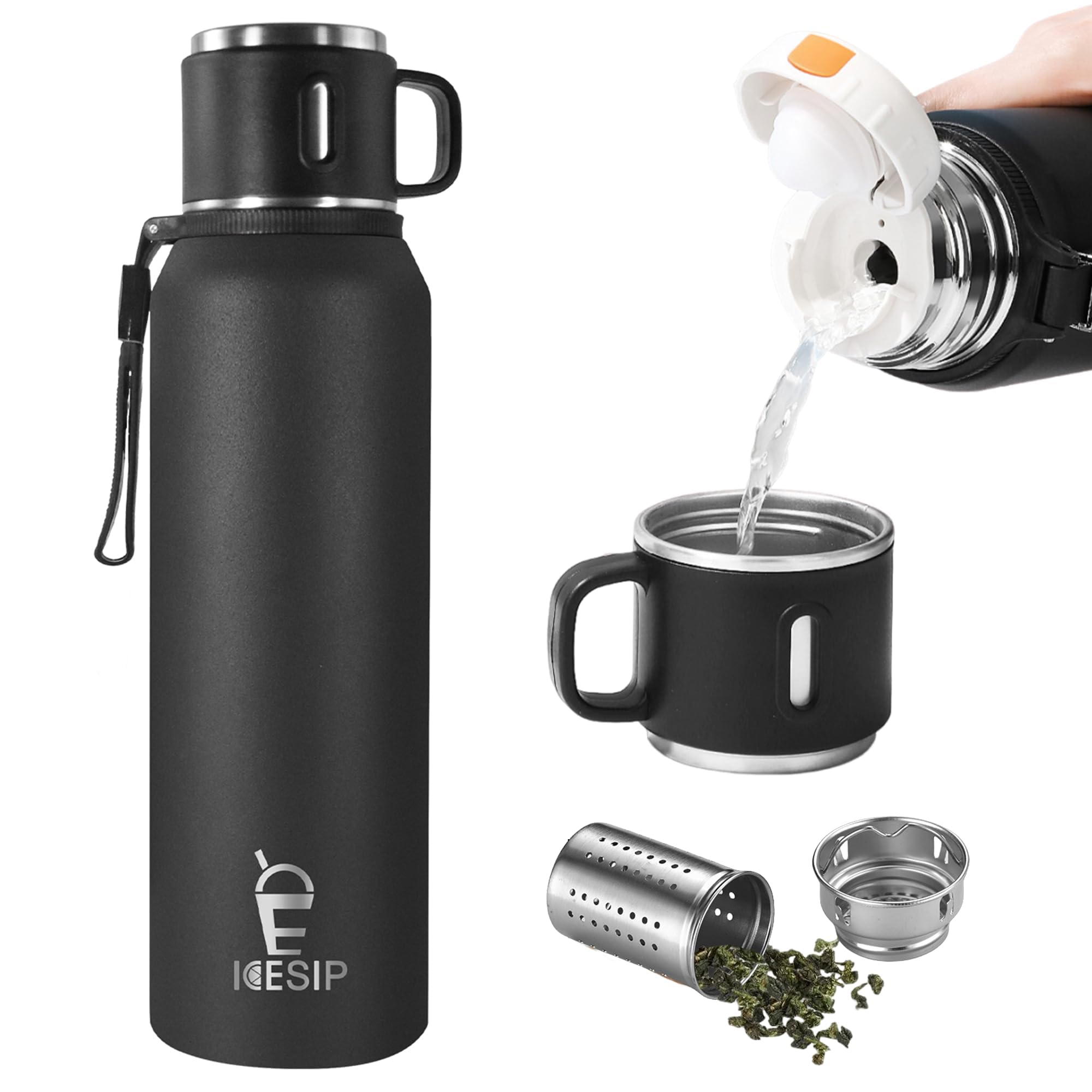 Photo 1 of (USED, FUNCTIONAL)Icesip Stainless Steel Insulated Bottle, 50oz with cup Vacuum Insulated Water Bottle, Thermo for Hot Drinks/Cold Drinks,24-Hr Insulation Commute, Travel