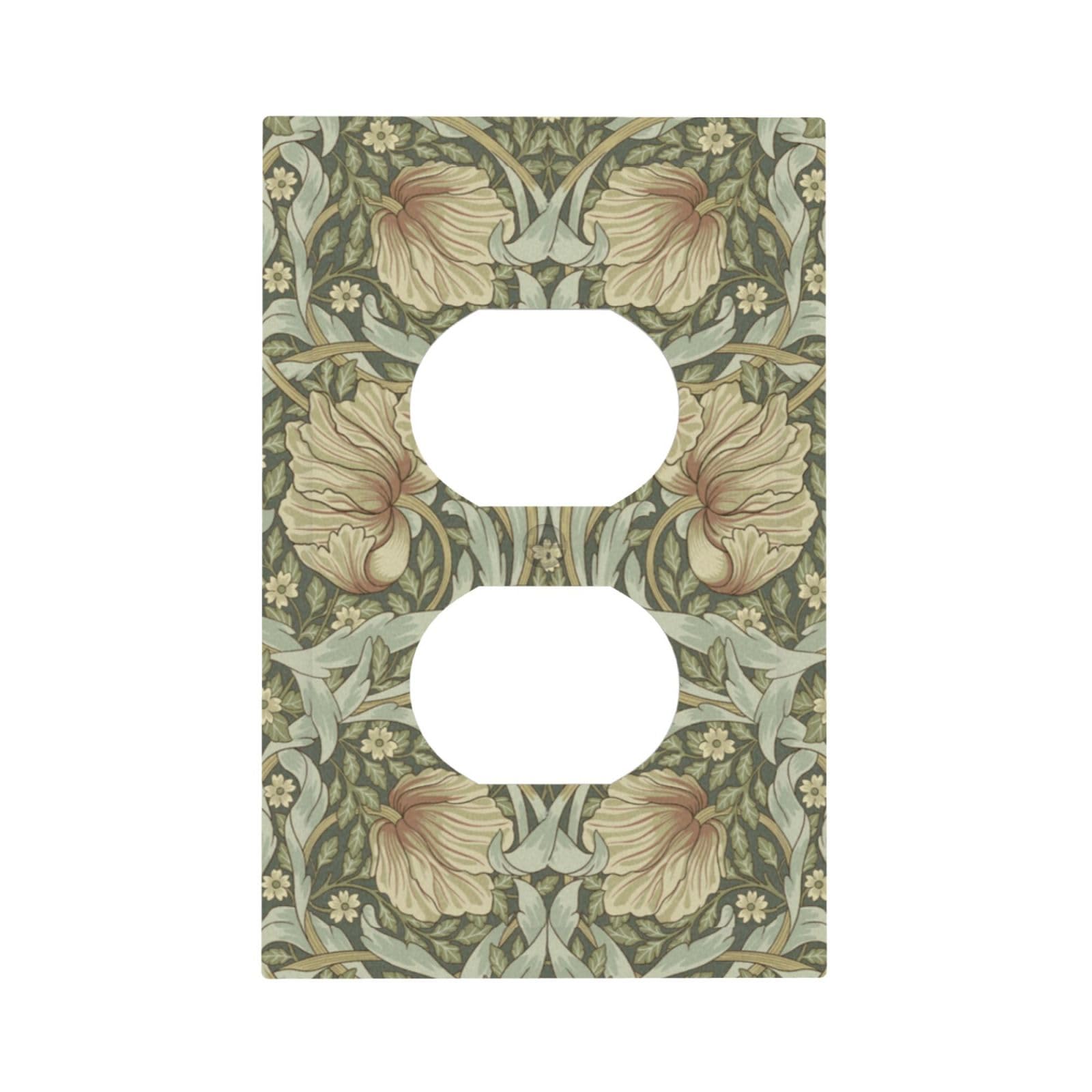 Photo 1 of William Morris Pimpernel Flowers 1 Gang Electrical Duplex Outlet Covers Vintage Floral Green Botanical Receptacle Light Switch Cover Plate Decorative for Country Country Bedroom Home Décor