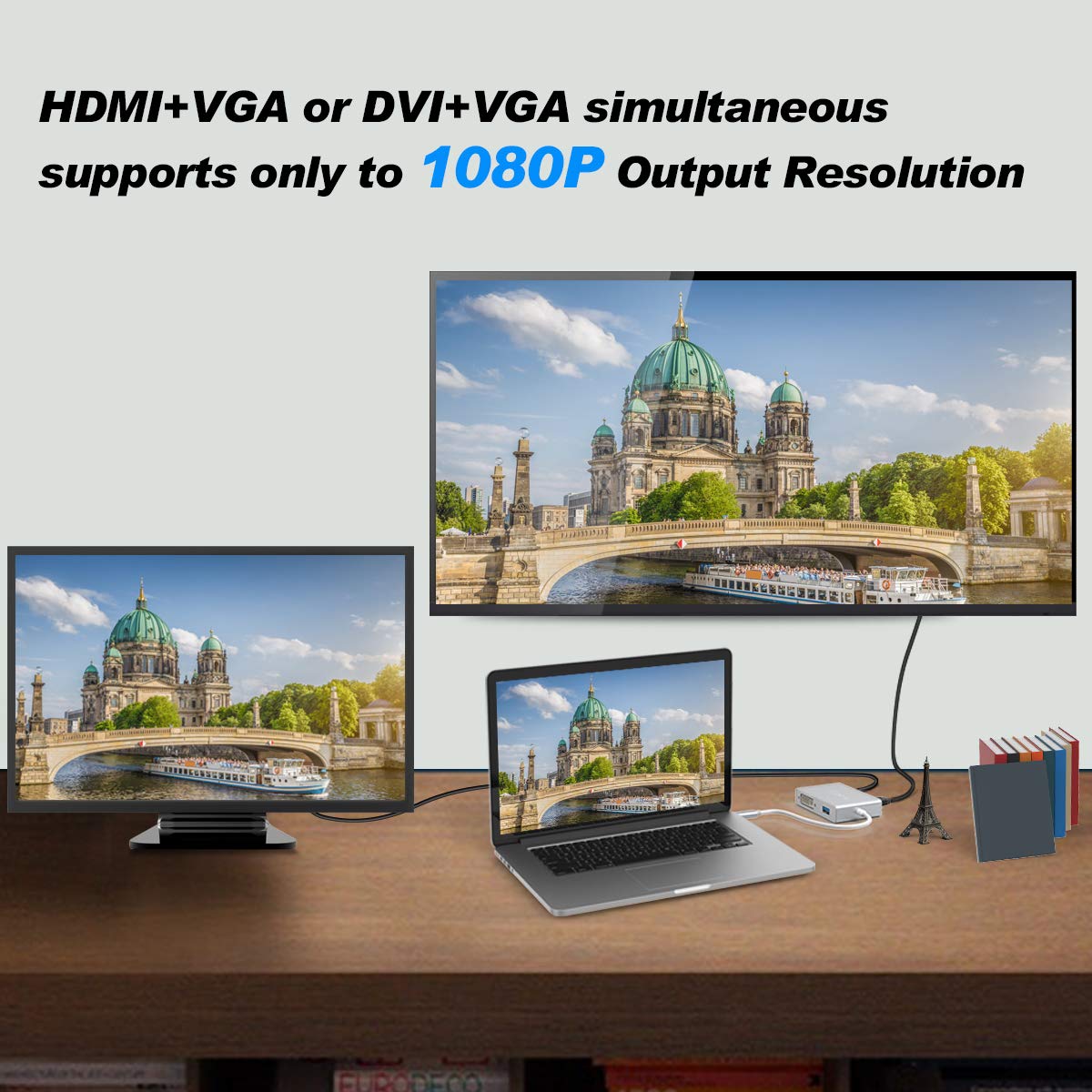 WU-MINGLU Thunderbolt 3 zu HDMI Adapter,4 in 1 Typ C zu HDMI DVI(4k*2k) VGA USB 2.0 USB C Multiports Konverter Ultra HD Display USB 3.1 Hub für MacBook/MacBook Pro,Samsung S8/S8+/S9,Dell XPS und mehr