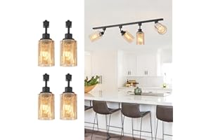 AIBISOD 4 Pack H Track Lighting Heads with Amber Hammered Glass Shade, E26 Amber Glass Track Light Fixtures Compatible with H-Track Rails, Modern Pendant Light Ceiling for Kitchen Island (No Bulbs)