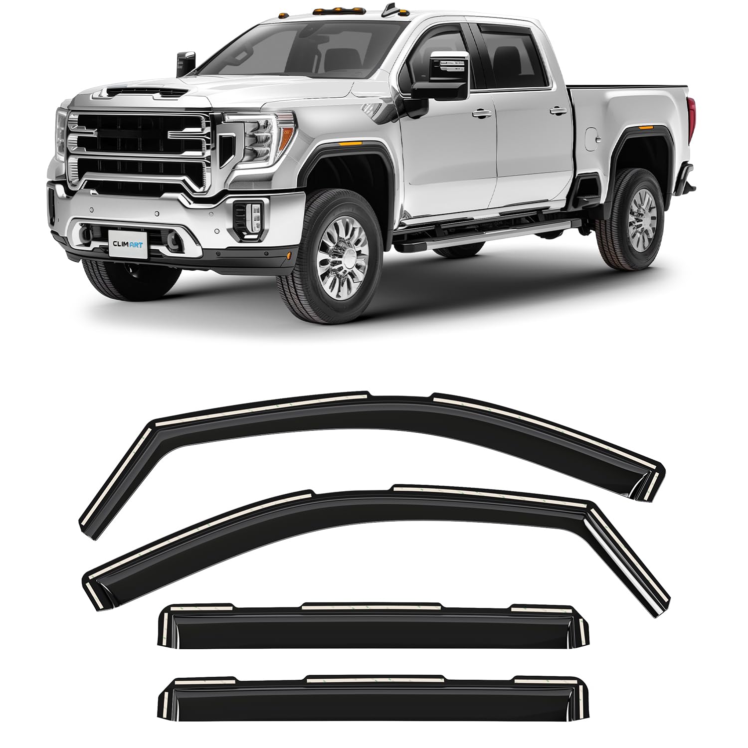 Photo 1 of CLIM ART in-Channel Incredibly Durable Rain Guards for GMC Sierra 2500HD/3500HD 2020-2025 Crew Cab, Original Window Deflectors, Vent Window Visors, Vent Deflector, 4 pcs. - 620265