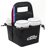 Drink Caddy Portable Drink Carrier and Reusable Coffee Cup Holder - 4 Cup Collapsible Tote Bag with Organizer Pockets Safely Secures Hot and Cold Beverages - Perfect for Food Delivery and Take Out