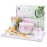 ShareCharm Matcha Whisk Set - 8 Pieces Japanese Matcha Set with Floral Ceramic Bowl, Includes Bamboo Whisk, Scoop, Sifter & Towel, Matcha Kit for Traditional Tea Making (Ombre Lavender)