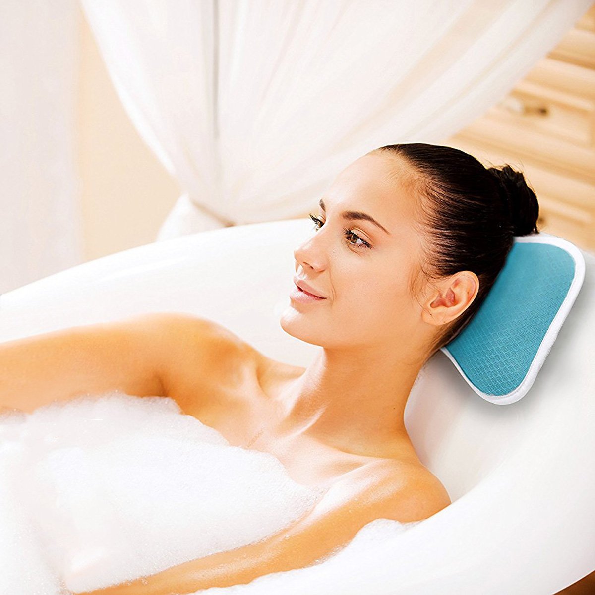 Comfortable Bath Pillow with Suction Cups, Supports Neck and Shoulders Home Spa Pillows for Bathtub, Hot Tub, Jacuzzi, Bathtub Head Rest Pillow Relax & Comfy - Blue : Beauty