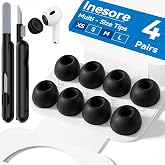 Inesore 4 Pairs Replacement Ear Tips for AirPods Pro 2nd/1st (Black) | (2019/2022/2023) with Noise Reduction Hole &amp; Built-in dust Guard Screen,Silicone, with Cleaner Pen,4 Size (XS/S/M/L)