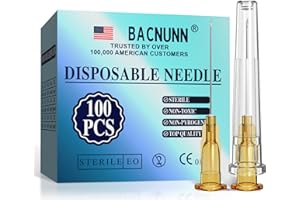 BACNUNN 25 Gauge 1 Inch: 100 PCS Sterile Disposable Luer Lock - Individually Sealed Packages