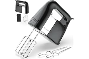 GUALIU 450W Electric Hand Mixer, 5-Speed Food Mixer with 304 Stainless Steel Whisk Beaters, Dough Hook & Storage Bag, Handhel