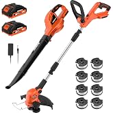 MAXLANDER 20V 12'' Cordless Weed Wacker/Edger and Leaf Blower Combo Kit | Auto-Feed String Trimmer, 150MPH Lightweight Leaf Blower, 8Pcs Replacement Spools, 2x2.0Ah Battery &amp; Charger Included