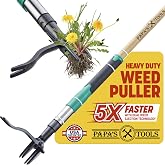 Papa's Tools Weed Puller Tool, 44" Stand Up Weeder Garden Tools &amp; 4 Claw Steel Head, Dual Weed Eject Tech. Made with Real Bamboo &amp; Long Wooden Handle, Yard Weeding Remover for Gardening Men &amp; Women