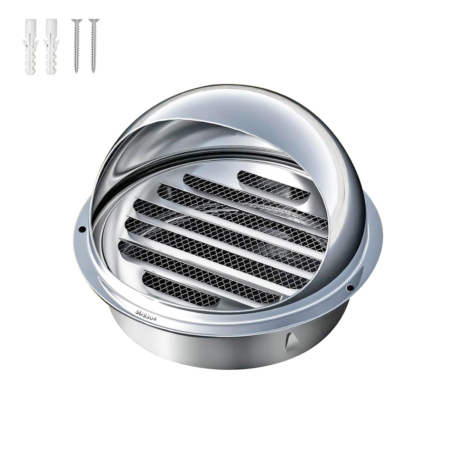 Qrity 1Pcs 304 Stainless Steel Air Vent Bull-Nose External Vent, Round Ventilation Grill Screen Hood, for The External Wall Exhaust, Hood Exhaust, 100mm