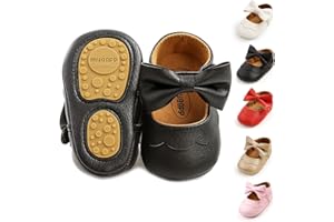 Myleleya Baby Girls Mary Jane Flats with Bowknot Flowers Princess Wedding Dress Ballet Shoes Non-Slip Toddler First Walkers Newborn Crib Shoes