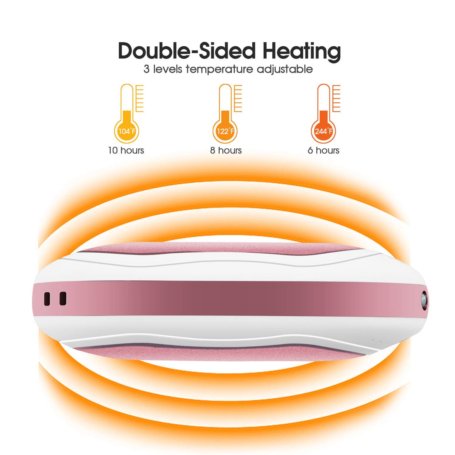 Electric Hand Warmer, 3 IN 1 USB Rechargeable Hand Warmer 6000mAh Power Bank Hand Warmer with Vibration Massage, LED Flashlight and Visible LCD Play, Great for Outdoor Sport, Winter Gifts- Rose Gold