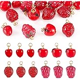 Cheriswelry 16Pcs Fruit Glass Pendants Apple Strawberry Grape Lampwork Glass Charms Cute Imitation Food Pendant Hang Ornament 17-24mm for DIY Earring Necklace Bracelet Jewelry Making