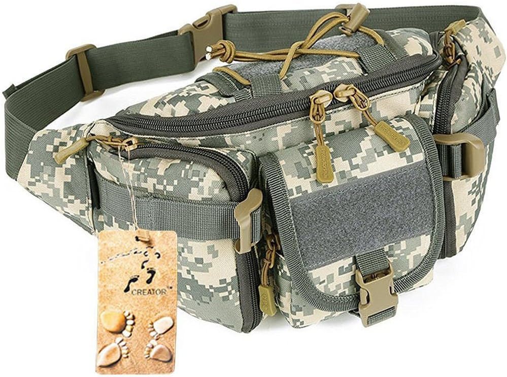 CREATOR Tactical Waist Pack Portable Fanny Pack Outdoor Hiking Travel Large Army Waist Bag Military Waist Pack for Daily Life Cycling Camping Hiking Hunting Fishing Shopping - Black