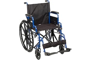Drive Medical Blue Streak Lightweight Wheelchair - Portable Folding Mobility Aid - Swing-Away Footrests - Desk Arms - Durable Steel Frame - Easy Transport & Storage - 18-Inch Seat