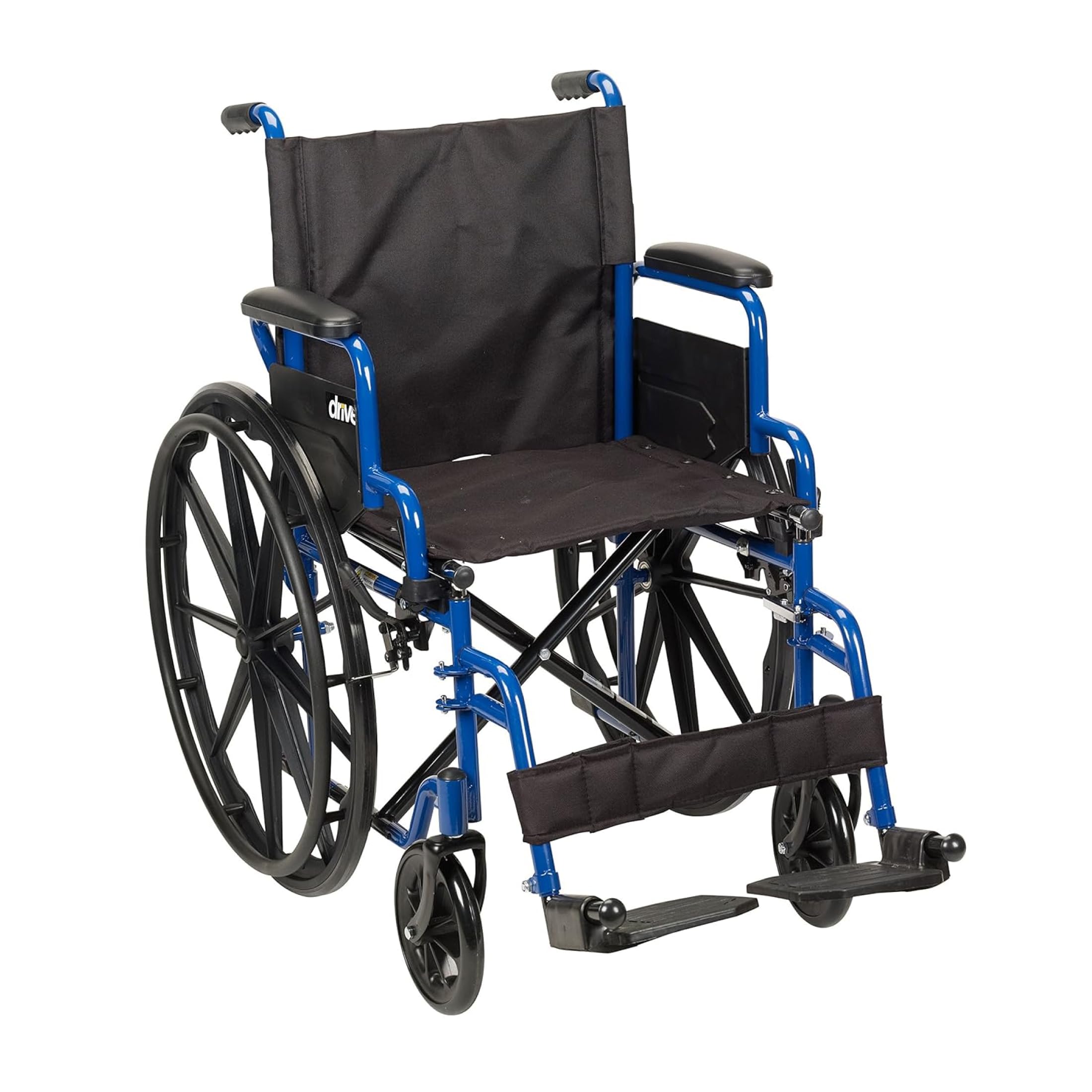 Photo 1 of Drive Medical Blue Streak Lightweight Wheelchair - Portable Folding Mobility Aid - Swing-Away Footrests - Desk Arms - Durable Steel Frame - Easy Transport & Storage - 18-Inch Seat