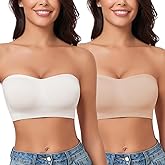 WOWENY Women's Strapless Bras Non-Slip Silicone Seamless Bandeau Bra with Support Wireless Padded Bralette Tube Top Bra
