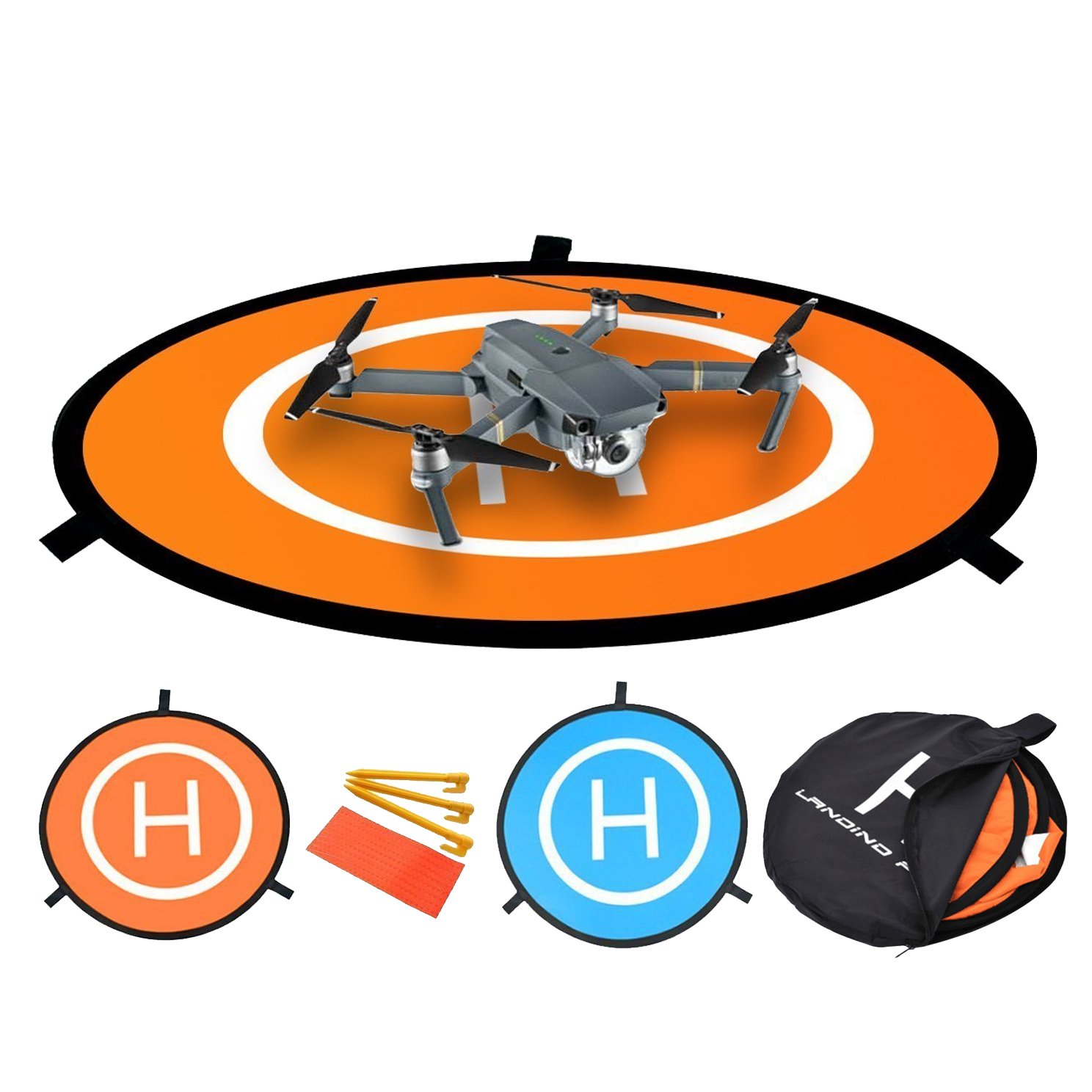 Vesaneae 55 Cm Drone Landing Pad, Waterproof Portable Helicopter Landing Mat, Foldable Helipad Accessories Pads With Pegs, Double Sided For RC Drones