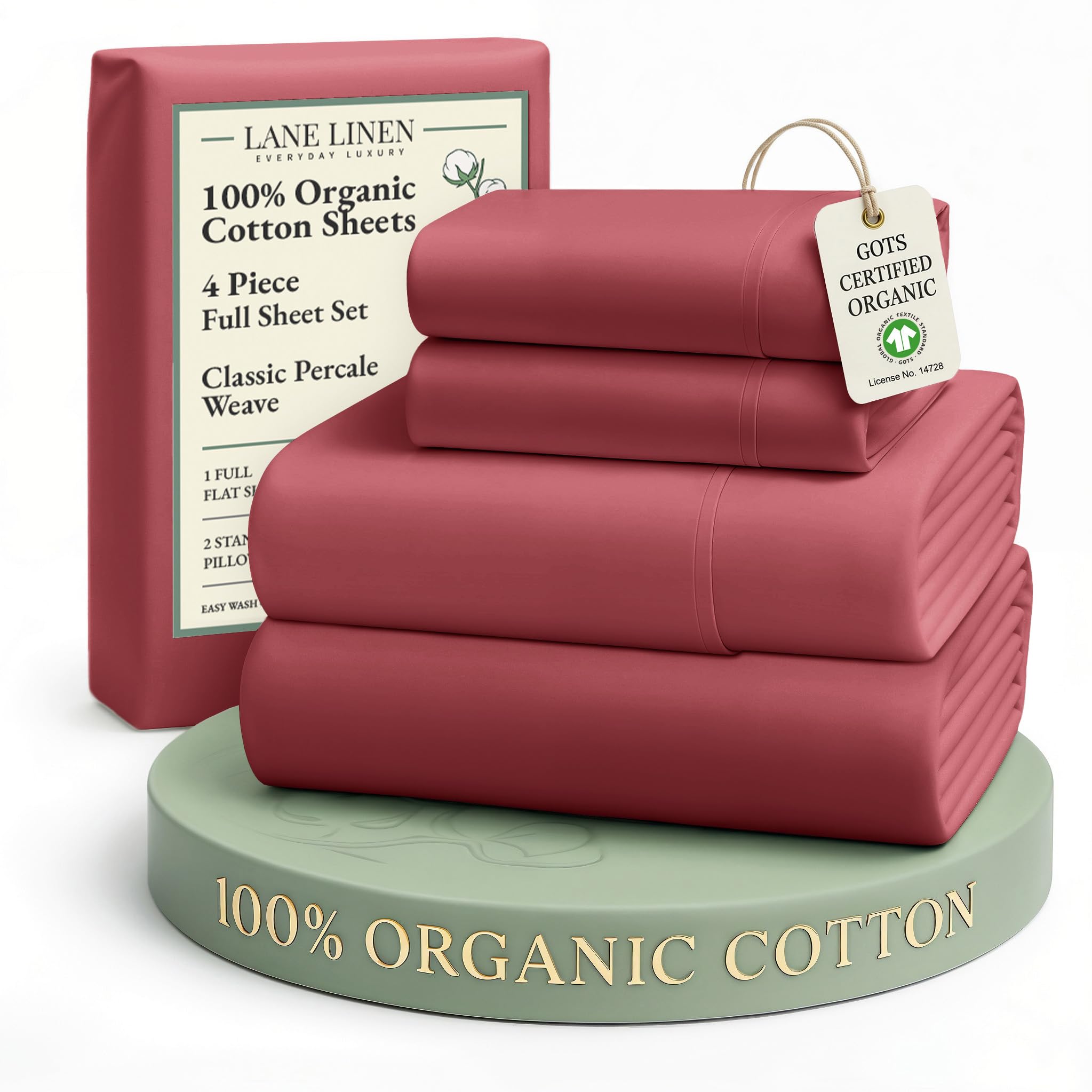 Photo 1 of LANE LINEN 100% Organic Cotton Bed Sheets Full Size, Fully Elasticized Sustainably Produced Soft & Comfy, Machine Washable Naturally Cooling Full Sheet Deep Pocket Bedding - Mineral Red