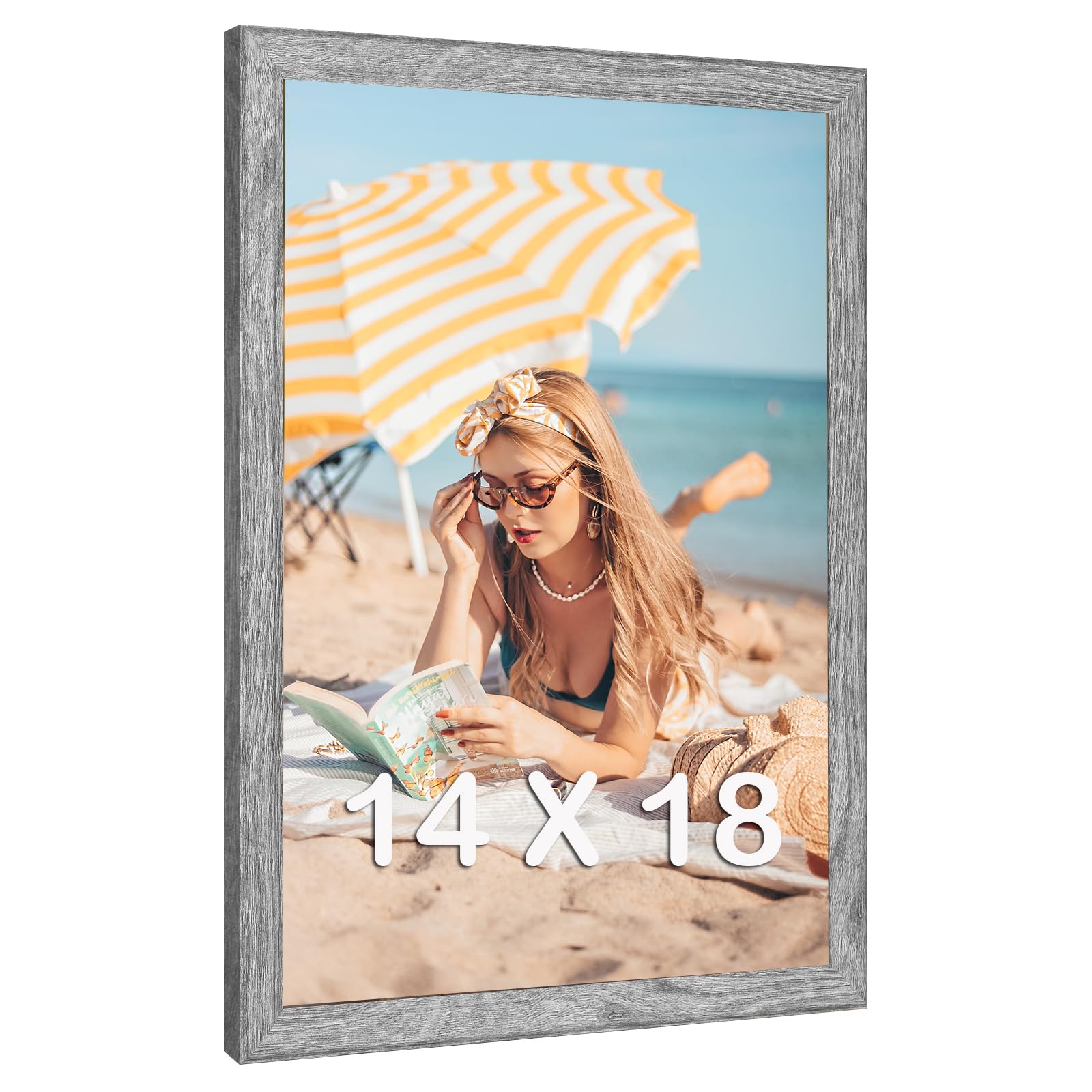 Photo 1 of 14x18 Wood Frame Gray, Rustic Natural Grey Wooden 18x14in Poster Picture Frame, Distressed 14 x 18inch Woodgrain Gallery Photo Frame with HD Plexiglass, Horizontal Vertical Wall Mounting Display 1pcs
