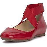 Jessica Simpson Women’s Mandayss Criss-Cross Ankle Ballet Flats with Straps, Red Muse, 5