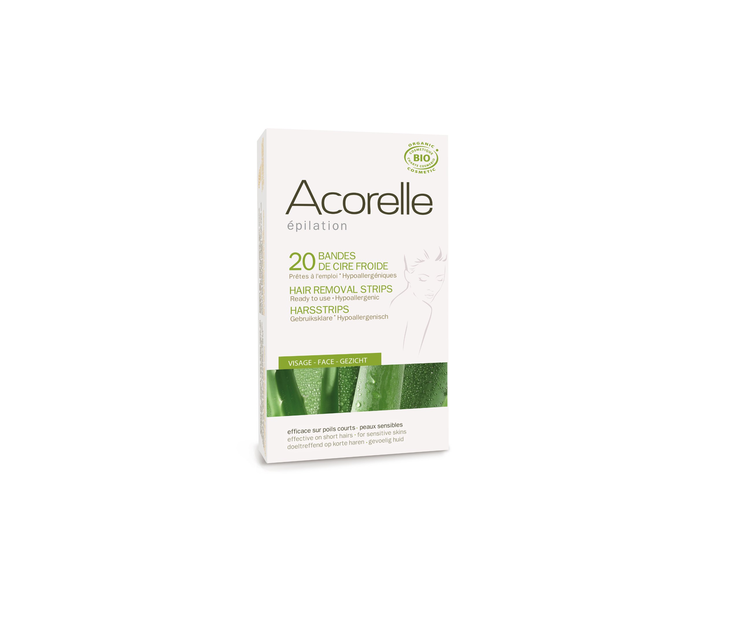 Acorelle Facial Hair Ready To Use Strips Aloe Vera & Beeswax 20 Strips