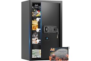 THMOSZ 5.5 Cuft Large Home Safe, Document Safe with Removable Shelf and Fireproof Waterproof Bag, Digital Security Safes With Led Light, Smart Alert, Backup Keys, Large Safety Box For Money Jewelry