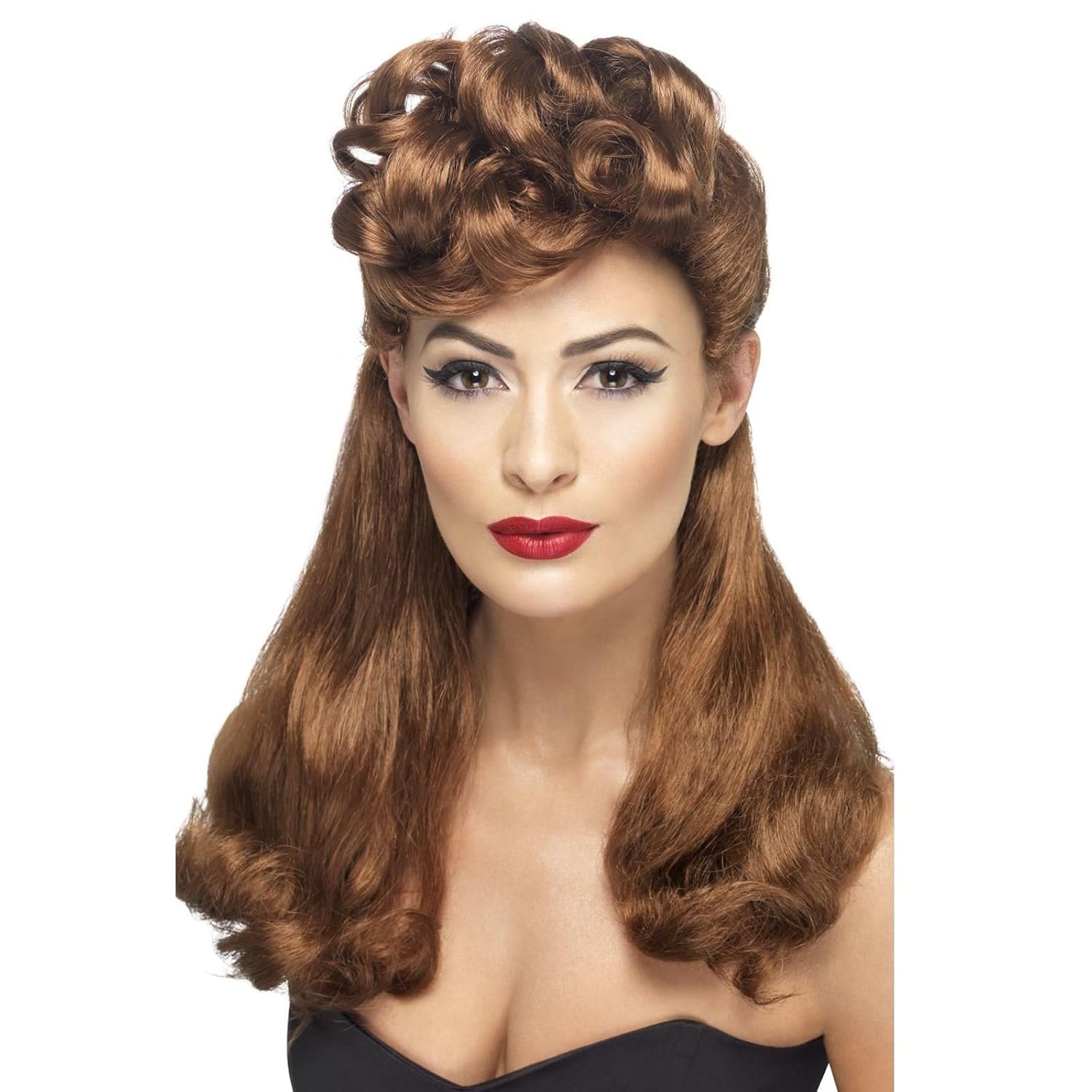 Ladies Classic 40 S Vintage Retro Wig Auburn Long With Top Curls