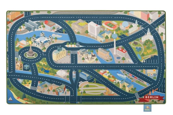 Heimatpiste Spielteppich Stadt Berlin - Straßenteppich für Kinder, Spieleteppich Straße, 100 x 160 cm, Ökotex 100 Zertifizier