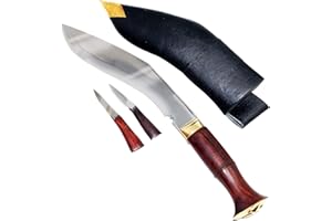 Juccini Genuine Gurkha Hand Forged Kukri - Authentic British Gurkha Khukri ~ Rat Tail Tang Rosewood Handle, Leather Sheath Kh
