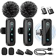 Wireless Lavalier Microphone for iPhone, iPad, Android Phone，2-Pack Mini Microphone with Noise Reduction, Auto Pairing and Mu