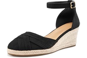 Reimferce Womens Wedge Sandals Dressy: Ankle Strap Espadrille Wedges for Women - Casual Closed Toe Wedding Shoes