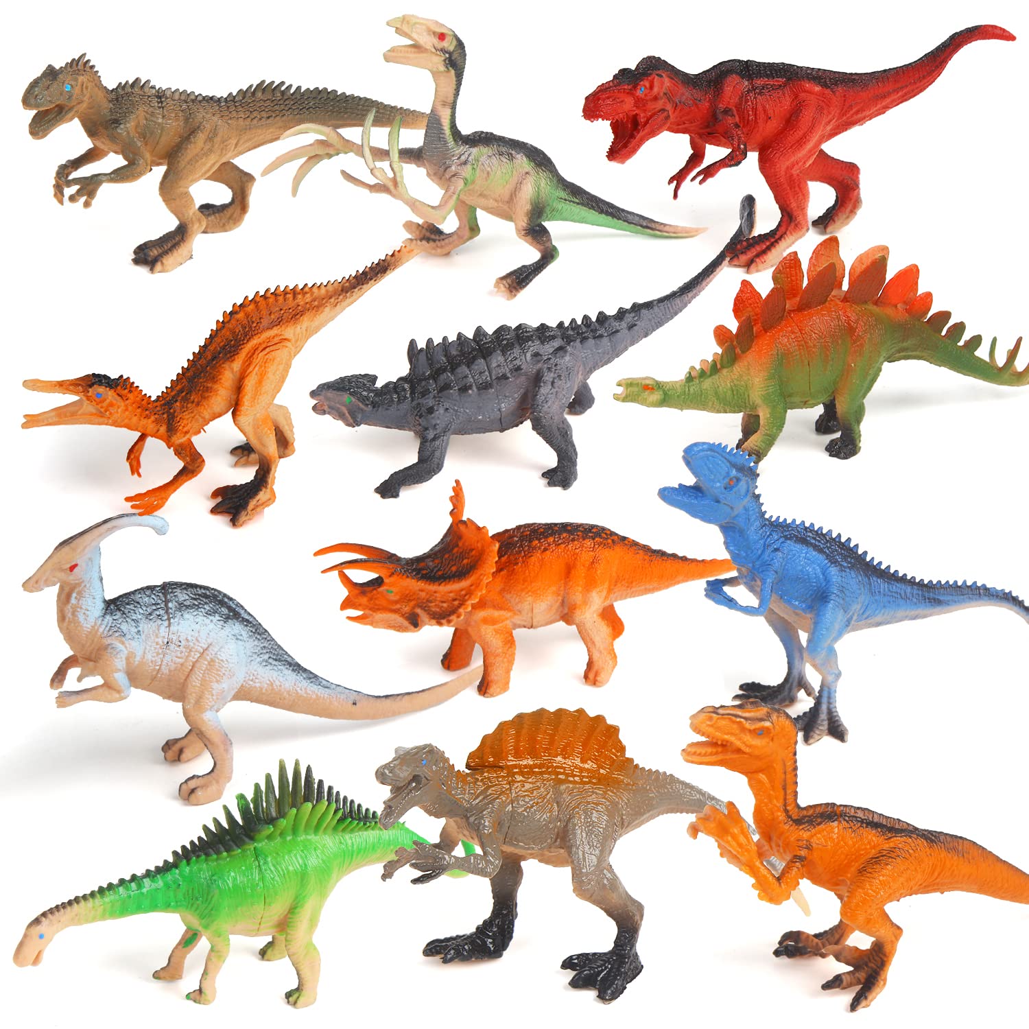 SULOLI Dinosaur Figures, 12PCS Large Dinosaur Toys for Boys & Kids, Plastic, Age 3+