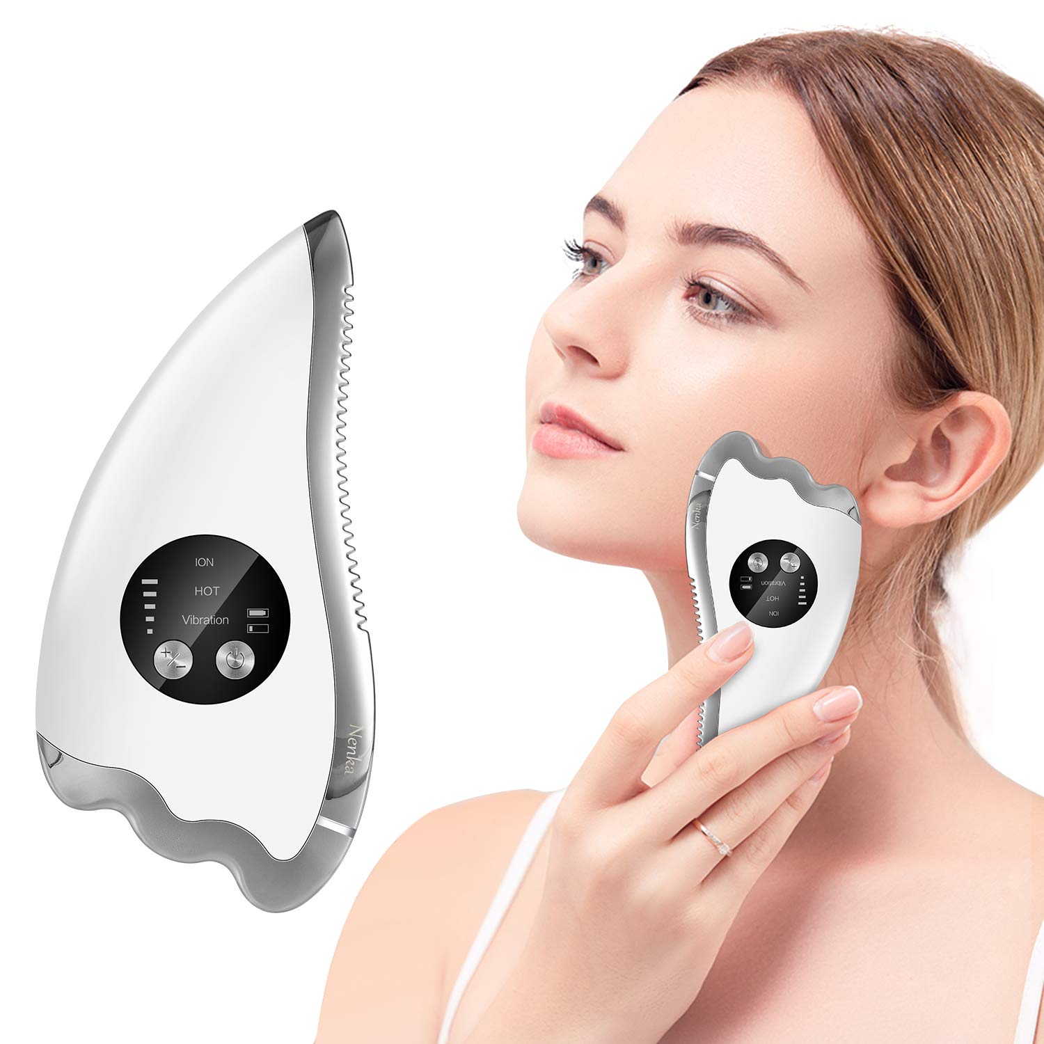 Mua かっさプレート かっさマッサージ かっさ 顔 美顔器 かっさ板 温熱フェイス美容器 Ems リフトアップ イオン導入 美顔ローラー ほうれい線 小顔 刮痧 温感 振動 マッサージャー たるみ クマ しわ除去 むくり改善 排毒 血行促進 経穴刺激 7つモード Usb充電式 5段階強さ