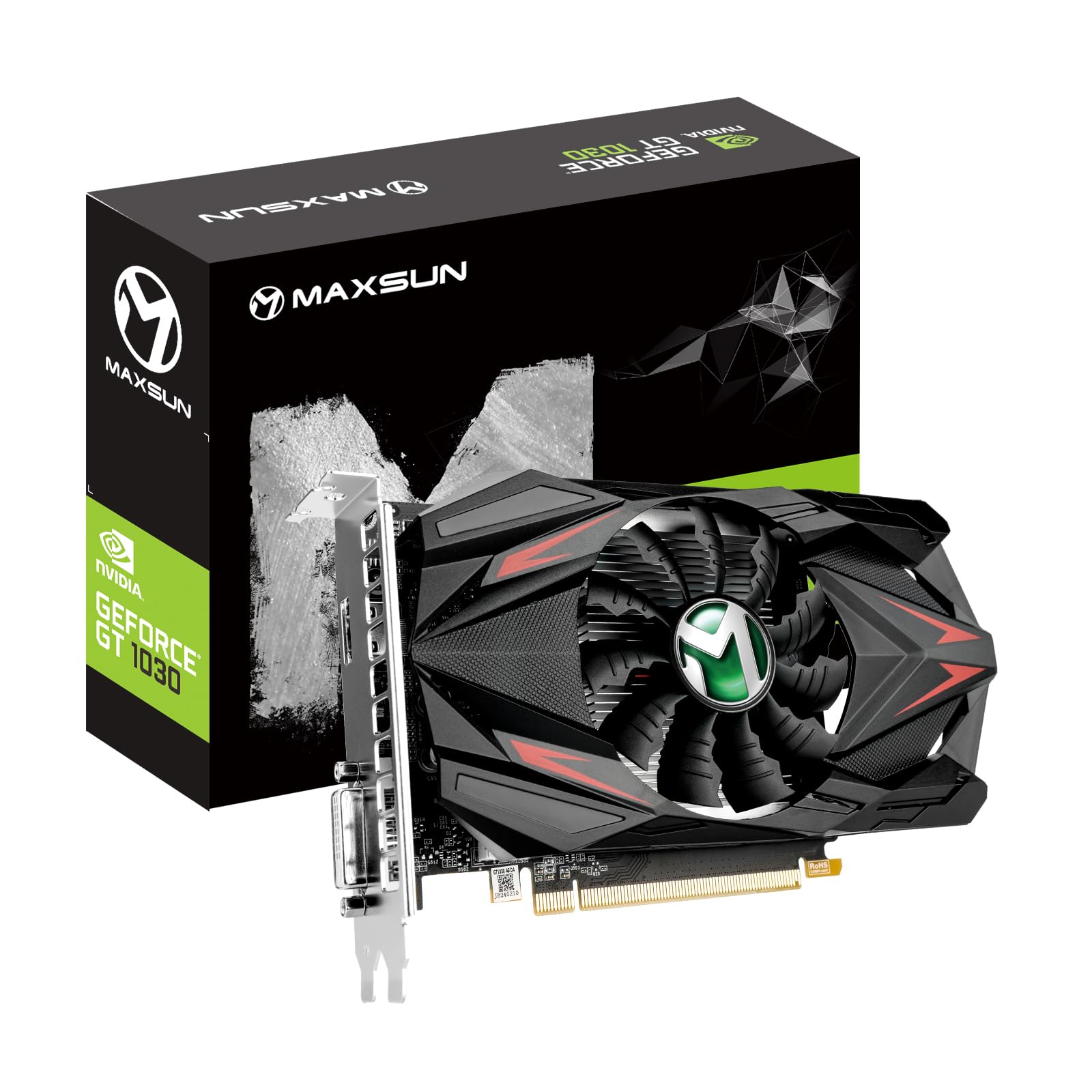 Maxsun GeForce GT 1030 2GB GDDR5 Tarjeta de gráficos de video GPU Mini ITX Diseño, nueva arquitectura y rendimiento rápido que 2GD4, HDMI, DVI-D, Sistema de enfriamiento de ventilador único