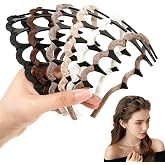 Auseibeely 6 Pcs Zig Zag Headbands for Women, Non Slip Wavy Comb Headband with Teeth, Plastic U Shape High Skull Headband for Girls Teen Men, Fashion 90s Hair Accessories, Ideal for Gifts