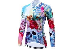 Serijoars Women's Long Sleeve Cycling Jersey MTB Shirts Quick Dry Bike Tops with Reflective Strip