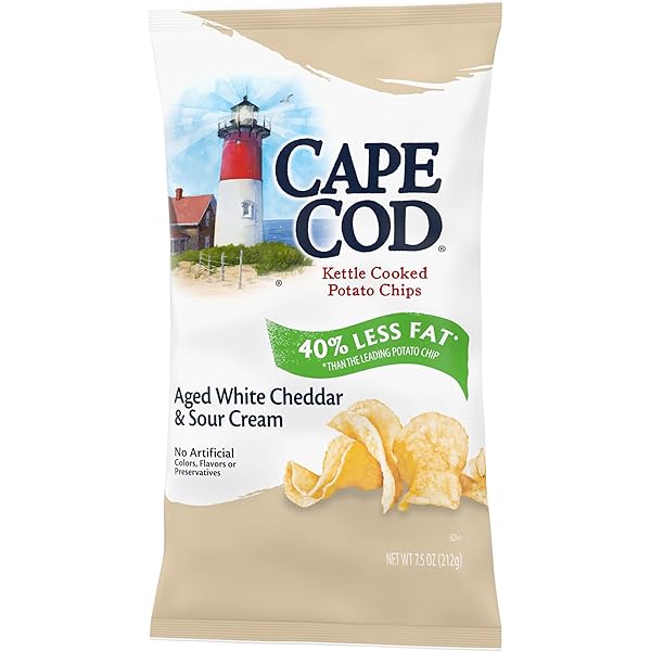 CAPE COD LESS FAT WHITE CHEDDAR & SOUR CREAM CHIPS, 7.5 OZ BAG