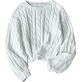 SOLY HUX Girl's Cable Knit Sweater Crew Neck Long Sleeve Pullover Crop Tops Fall Clothes