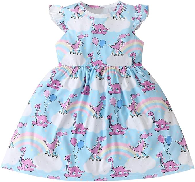 Infant Toddler Baby Girl Dinosaur Dress Summer Casual Sleeveless Dress Baby Girl Princess Party