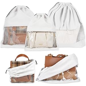 LIWNYRK 5 Pack Purse Dust Bags for Handbags Clear Window Handbag Storage, Mixed 5 Size Velvet Cloth Purse Organizer for Close