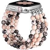 JR.DM Natural Stone Beaded Bracelet Bands for Women Compatible with Apple Watch 40mm 41mm 38mm 42mm(S10/11) Comfort Cool Elastic Strap Replacement for iWatch Series 11/10/9/8/SE/7/6/5/4/3/2/1