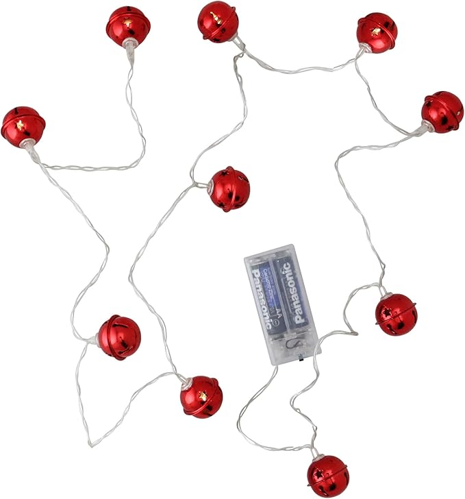 10 Battery Operated Red Jingle Bell LED Novelty Christmas