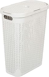 Addis Faux Rattan 40 Litre Slim Laundry Hamper with Lid Mineral Grey