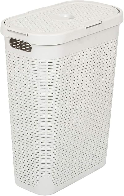 Addis Faux Rattan 40 Litre Slim Laundry Hamper with Lid Mineral Grey