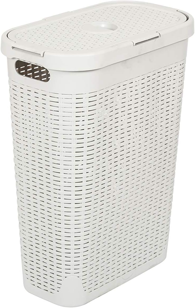 Addis Faux Rattan 40 Litre Slim Laundry Hamper with Lid Mineral Grey